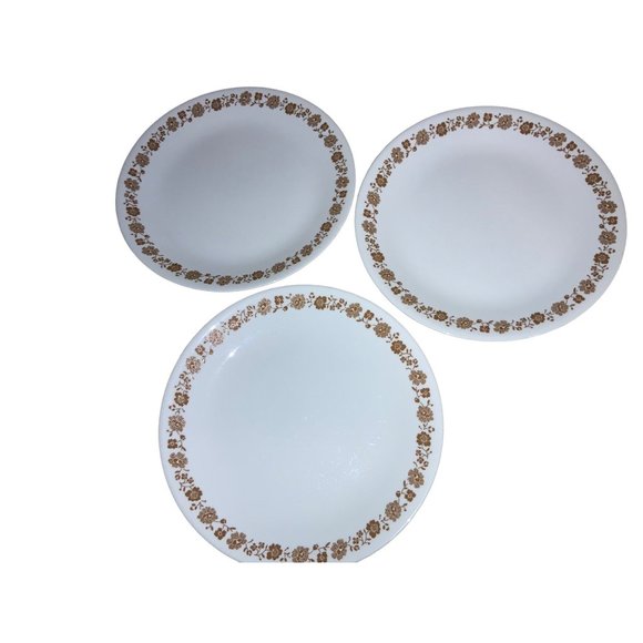 Corelle Brown Floral Dinner Plates Set of 3 - Picture 3 of 15